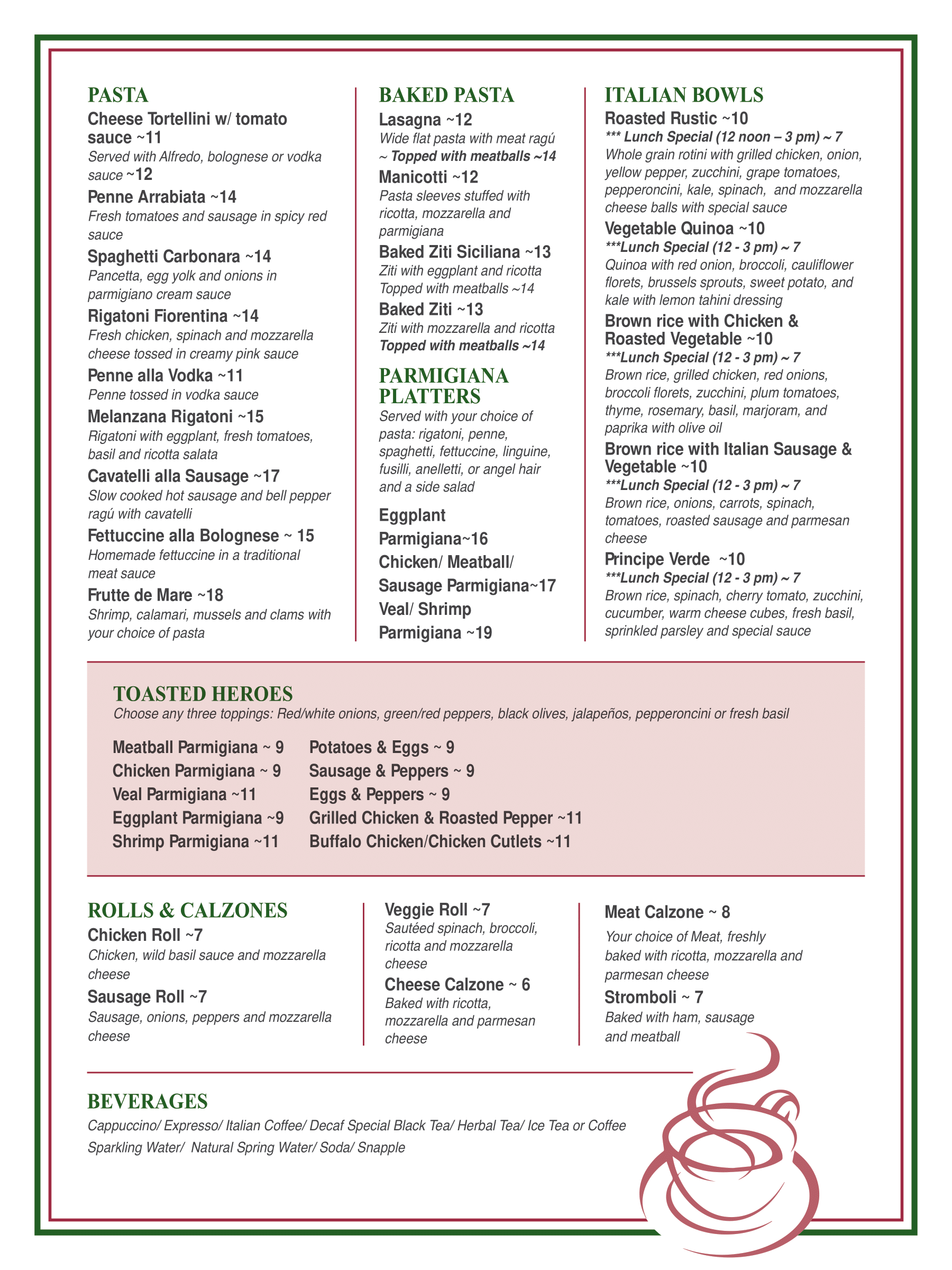 Menu Riviera V Pizzeria